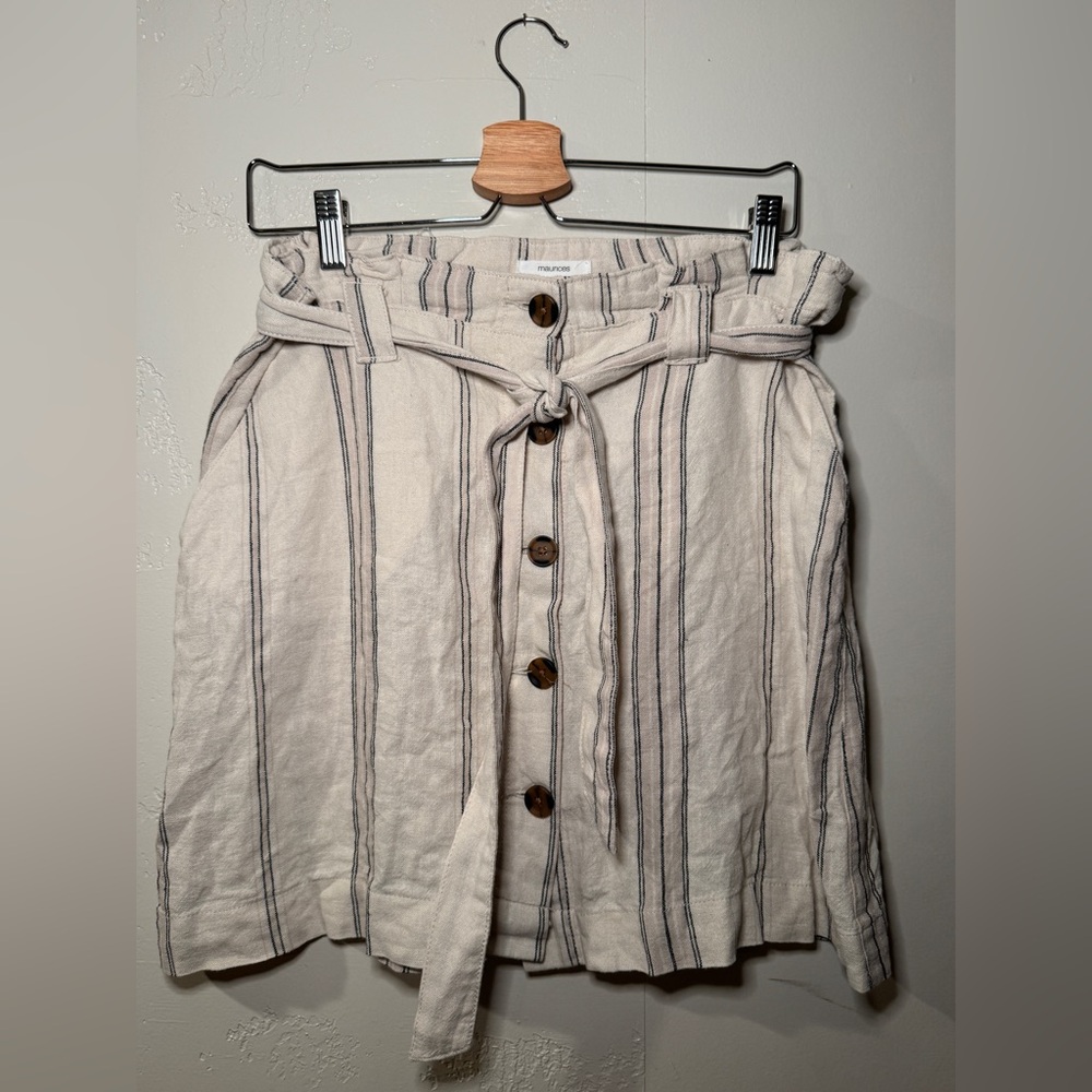 Maurices Linen Beige & Black Button-Down A-Line Skirt